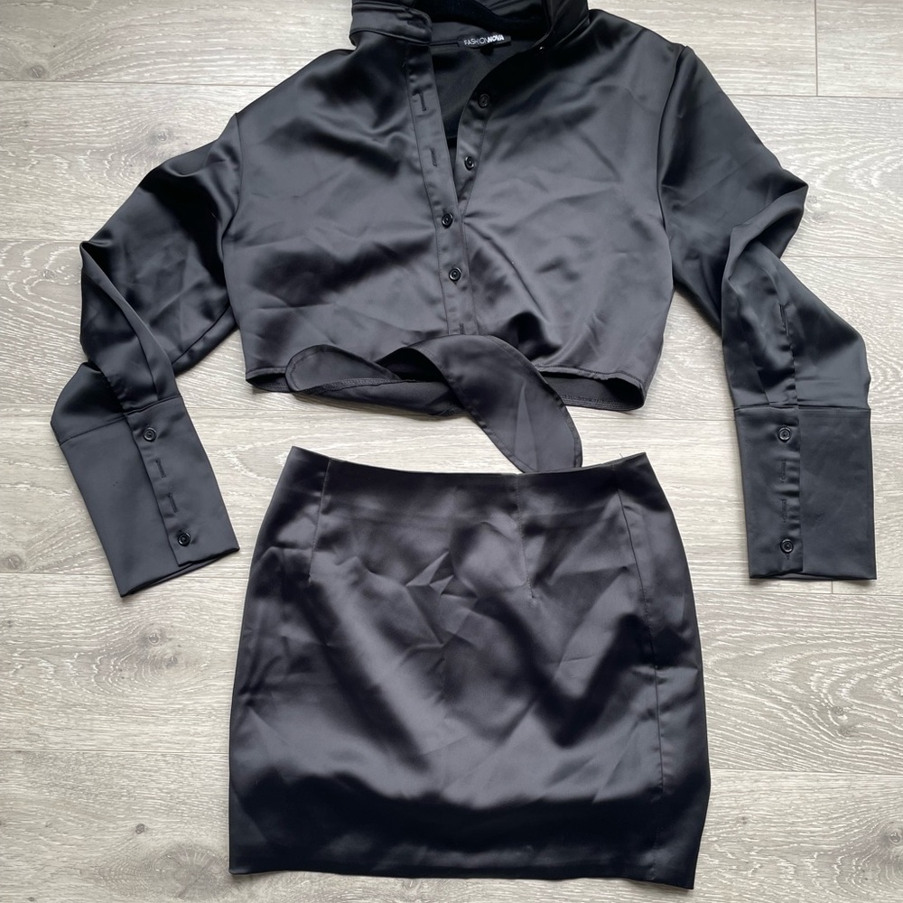 Two piece satin skirt set